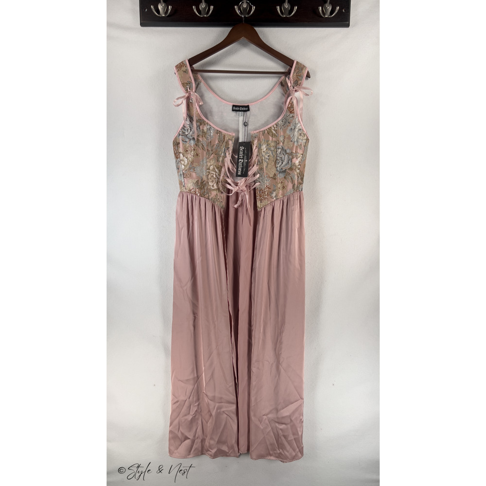 Women's Renaissance Floral Overlay Coquette Fairy Dress Medieval Peasant Size 10